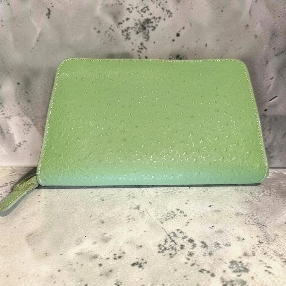 VTG Reed & Barton Ostrich Leather Travel Jewelry Case Organizer Green TD Logo